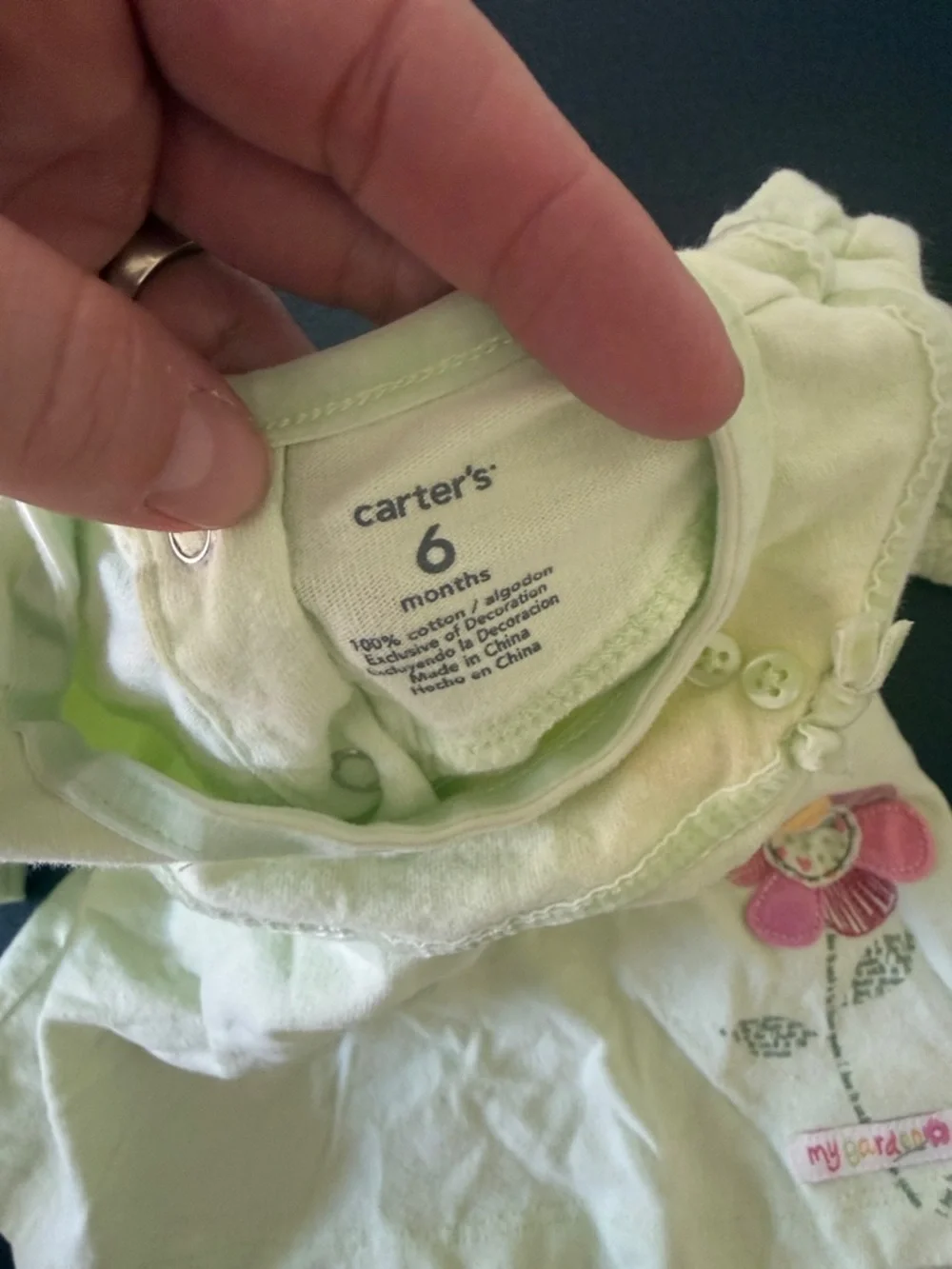 Carter's Light Green Long-Sleeve Top with Floral Appliqué Y2K